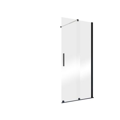 Porte de douche coulissante avec roulettes en bas 100x200 cm profilé noir verre transparent 8 mm New Style - SCHULTE