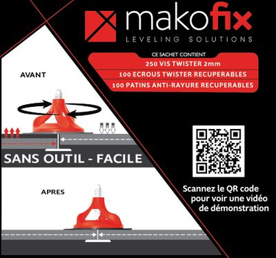 kit croisillons 2mm (100 écrous / 100 patins anti-rayures récupérables / 250 vis twister 2mm )