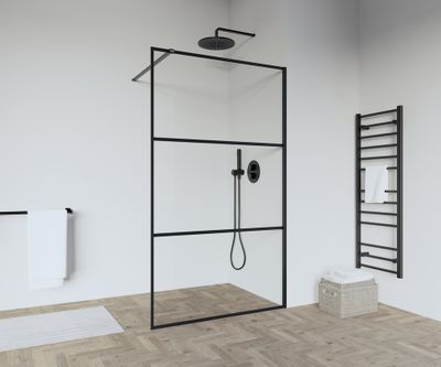 Paroi de douche à l'italienne 140x205 cm profilé noir verre transparent 6 mm Indus - OCEA