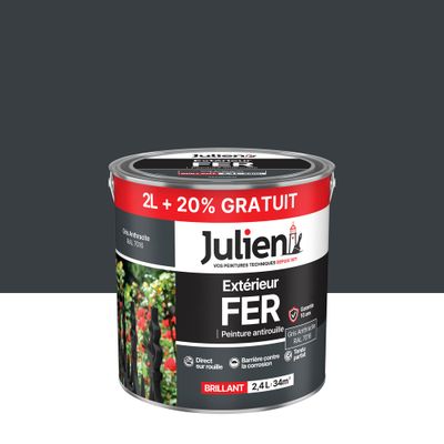 Peinture fer antirouille gris anthracite RAL 7016 brillant 2 L + 20 % gratuit - JULIEN