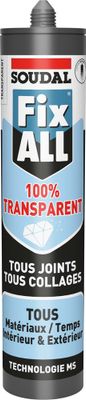 Mastic colle de fixation Fix All 100% transparent cartouche 290 ml - SOUDAL