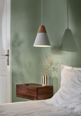 Suspension Sofia métal blanc et bois E27 Ø 20 cm- COREP