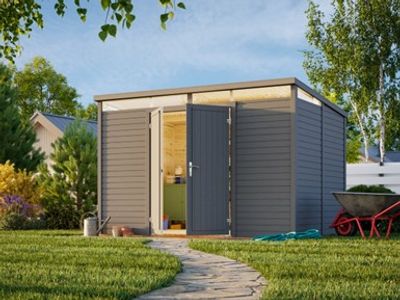 Abri de jardin Palmako Elias bois peint gris Ép.16 mm - 5,6 m² hors-tout - PALMAKO