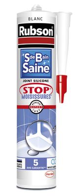Mastic Silicone Salle de Bain Saine Stop Moisissures Blanc 280 ml RUBSON