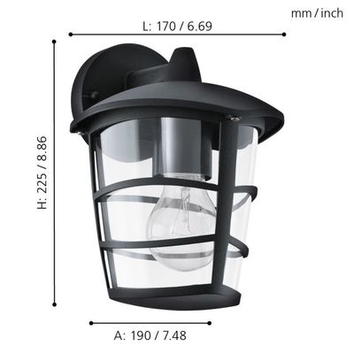 Applique extérieur descendante E27 Aloria noir IP44 60W - EGLO