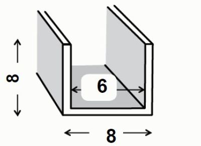 Profilé U aluminium brut 8 x 8 x 8 x 1 mm intérieur 6 mm 2 m CQFD