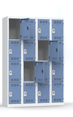 Vestiaire monobloc 4 colonnes 4 cases perle/bleu 180 x 120 x 50 - SNOR