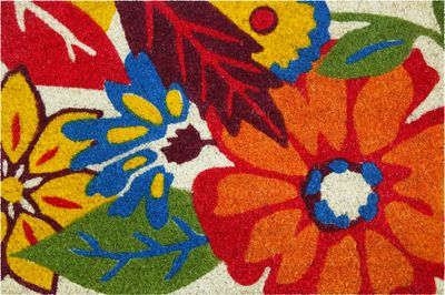 Paillasson coco blanchi décor flowers 40 x 60 cm - ID HOME