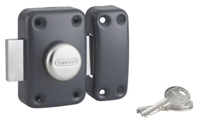 Verrou de porte d'entrée Apache à bouton et cylindre 40 mm anthracite 3 clés THIRARD