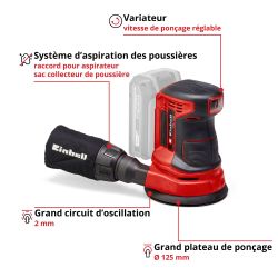 Ponceuse Excentrique Sans Fil Einhell 18V - Brushless 125mm - Aspiration Intégrée - Solo