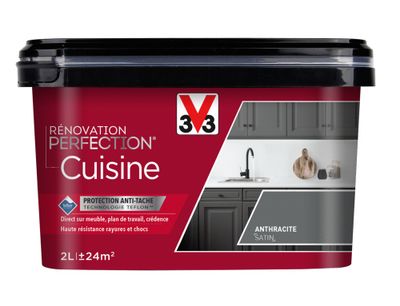 Peinture de rénovation pour cuisine gris anthracite finition satinée 2L - V33