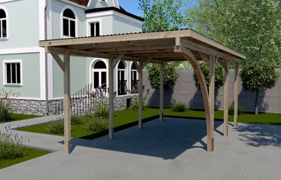 Carport simple -  606 Imprégné avec arc - 311 x 116 cm - toit PVC Livraison gratuite domicile WEKA
