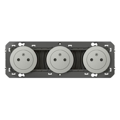 Prise électrique triple encastrable affleurante avec terre Aluminium - Dooxie LEGRAND