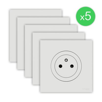 Prises affleurantes 2 pôles + terre complètes Odace 2025 blanc par 5 - SCHNEIDER ELECTRIC