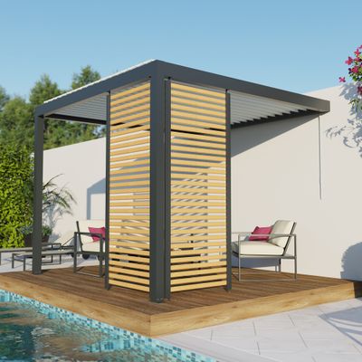 Parois ajourée pour pergola SOFIA aluminium gris imitation bois 0,96 m - ORIAL