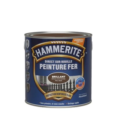 Peinture fer extérieur direct sur rouille Brillant Brun Chataigne 2.5 litres HAMMERITE
