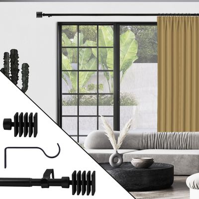 Kit de tringle à rideaux extensible en métal de 1.20 à 2.10 m diam 16 mm Finition Noir mat - MOBOIS