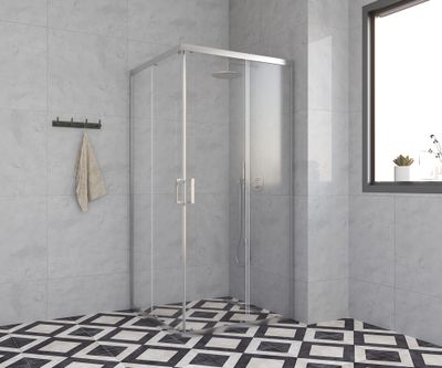 Accès d'angle coulissant 90x90x185 cm profilé chrome verre transparent 4 mm Primera - OCEA