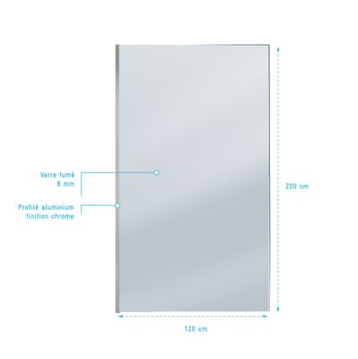 Paroi de douche à l'italienne 120x200 cm profilé chrome verre fumé 8 mm Parma - AURLANE