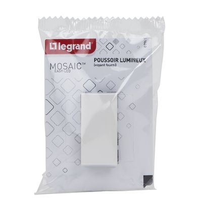 Bouton poussoir encastrable avec voyant lumineux 1 module Blanc - Mosaic LEGRAND