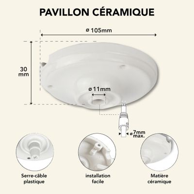 Rosace de luminaire céramique diamètre 105 mm blanc 1 sortie TIBELEC
