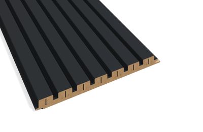 Panneau décoratif MDF 3D Latt noir matt sur fond noir - Lot de 2 - 20 x 287 x 1250 mm - AJ TIMBER