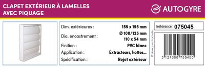 Grille d'aération à clapet à encastrer AUTOGYRE