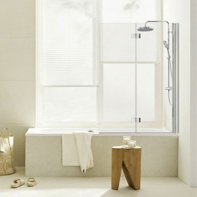 Pare-baignoire 2 volets rabattables 140x100 cm profilé chrome verre transparent - SCHULTE