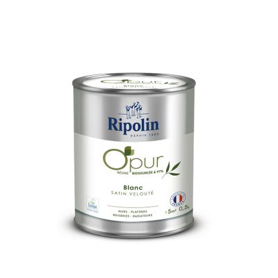 Peinture O'PUR mur & boiserie Blanc satin 0,5 L - RIPOLIN