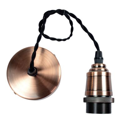 Monture métal E27 pour suspension avec fil tissu cuivre / noir - TIBELEC