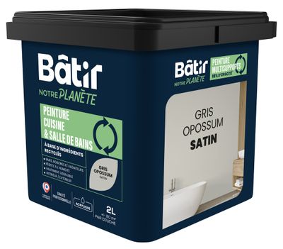 Peinture cuisine et bain satin gris opossum 2 L - BATIR NOTRE PLANETE