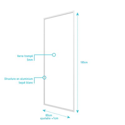 Paroi de douche latérale fixe 80x185 cm profilé blanc verre transparent 5 mm Spot - AURLANE