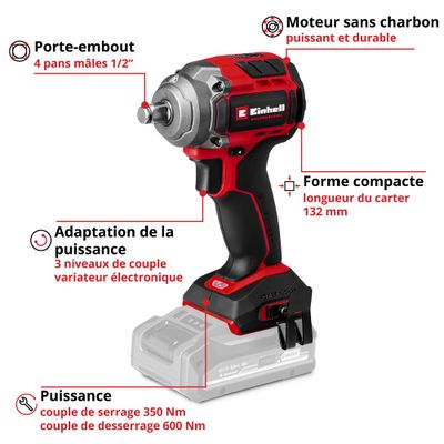 Clé à chocs sans fil 18 V POWER X CHANGE TP-CW 18/350-C Li (Brushless) - EINHELL