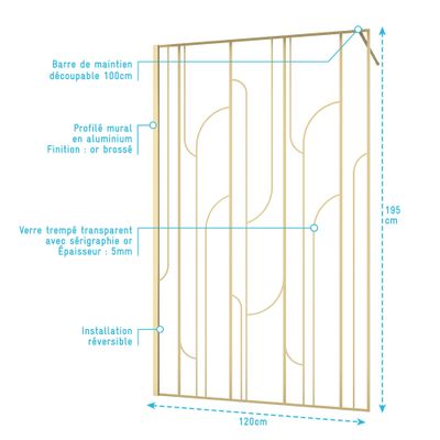 Paroi de douche à l'italienne 120x195 cm profilé noir verre transparent 6 mm Art Deco - AURLANE