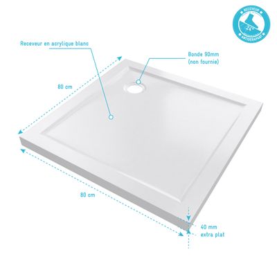 Receveur de douche 80x80cm acrylique blanc Pure 2 - AURLANE