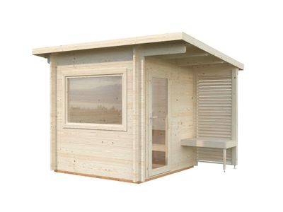 Sauna extérieur Palmako Sanna en bois naturel avec pergola - 8,9 m² - PALMAKO