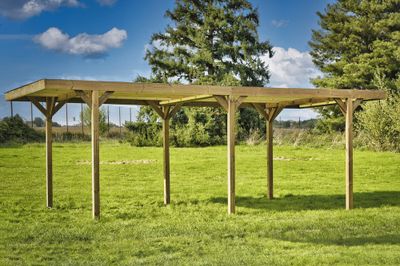 Carport en bois thermochauffé THONES 18,93 m² avec toit plat polycarbonate, Livraison à domicile incluse - HABRITA