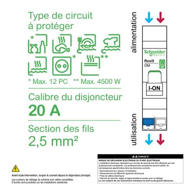Disjoncteur 20A phase+neutre embrochable - Resi9 XE SCHNEIDER ELECTRIC