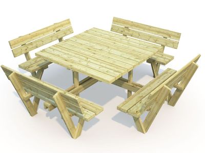 Table de pique nique carré Arthur en bois 260x260x74 cm WHITE WOOD
