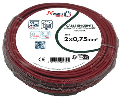 Câble hifi 2 x 0,75 mm² 25 m noir et rouge