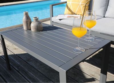 Salon de jardin MARLO aluminium graphite/gris 4 places, Livraison à domicile incluse - PROLOISIRS