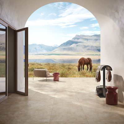 Carrelage sol intérieur effet travertin beige TRAVIA ép 7,4 mm 60,4 x 60,4 cm paquet de 1,46 m² ERMES