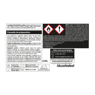 Peinture fer antirouille blanc brillant 250 mL - JULIEN