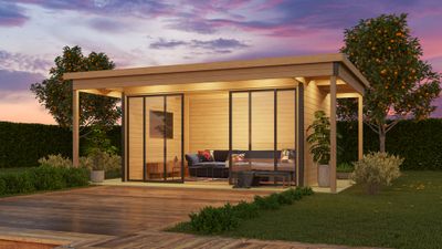 Abri de jardin en bois Domeo 4 12,80 m² + 9,00 m² LASITA MAJA Livraison à domicile incluse