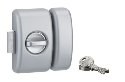 Verrou de porte d'entrée universel à bouton et cylindre 45 mm argent 3 clés THIRARD
