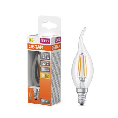 Ampoule LED E14 flamme effet coup de vent 4 W = 470 lumens blanc chaud OSRAM