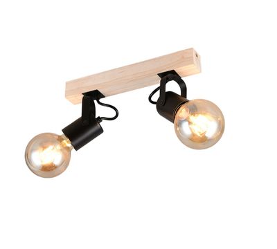 Réglette 2 spots E27 Lynar noir et bois 2x10W - REALITY