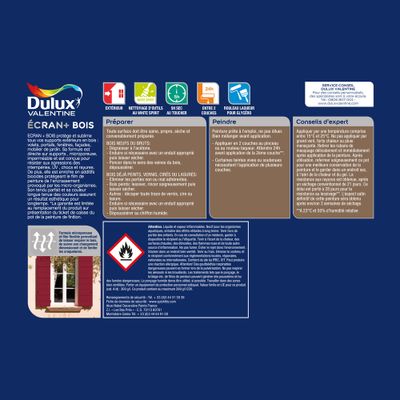 Peinture Ecran+ Bois  Satin Blanc (Blanc BW)   2,4 L - DULUX VALENTINE