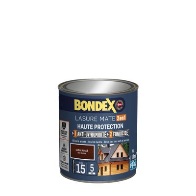 Lasure 2 en 1 haute protection 5 ans chêne foncé 1 L - BONDEX