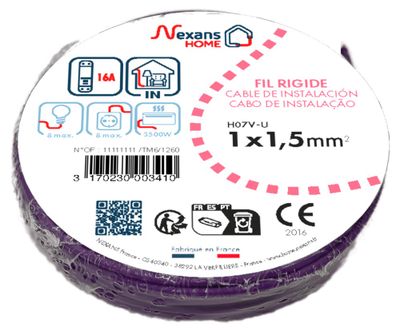 Fil électrique H07V-U 1,5 mm² rigide violet 25 m - NEXANS